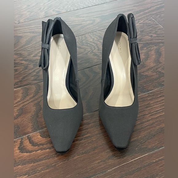 Anthropologie Maeve Pointed-Toe Pump Black Satin Bow Heel Women Size 6/36 EUR - Picture 9 of 10